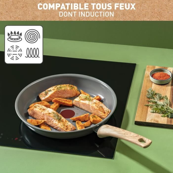 TEFAL Renew Poele 24 cm, Induction, Revetement antiadhésif céramique, Eco-conçue, Fabriqué en France C4250413