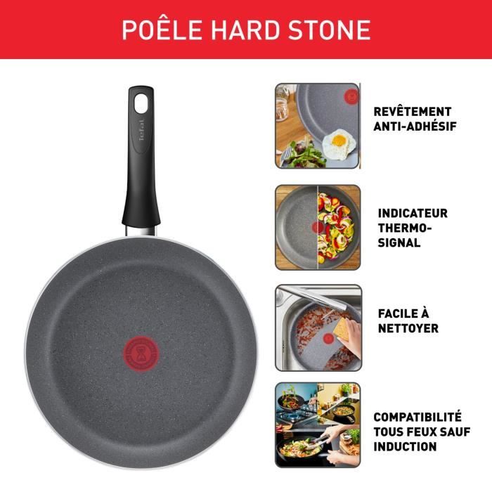 TEFAL Hard Stone Poele 28 cm, Non Induction, Revetement antiadhésif Mineralia +, Sans PFOA, Fabriqué en France D4560632