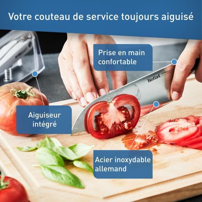 TEFAL Ever Sharp Couteau de cuisine Santoku 16,5 cm, Aiguiseur intégré, Technologie sécurisée, Acier inoxydable allemand K2579024