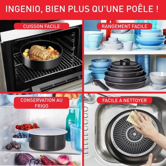 TEFAL INGENIO Easy Plus Poele 28 cm, Non induction, Antiadhésif, Empilable, Compatible Lave-vaisselle, Fabriqué en France L1509202