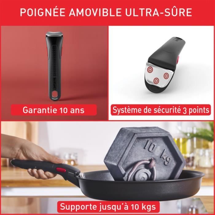 TEFAL INGENIO Easy Cook & Clean Lot 10 pieces, Poele, Casserole, Non induction, Revetement antiadhésif, Fabriqué en France L1529402