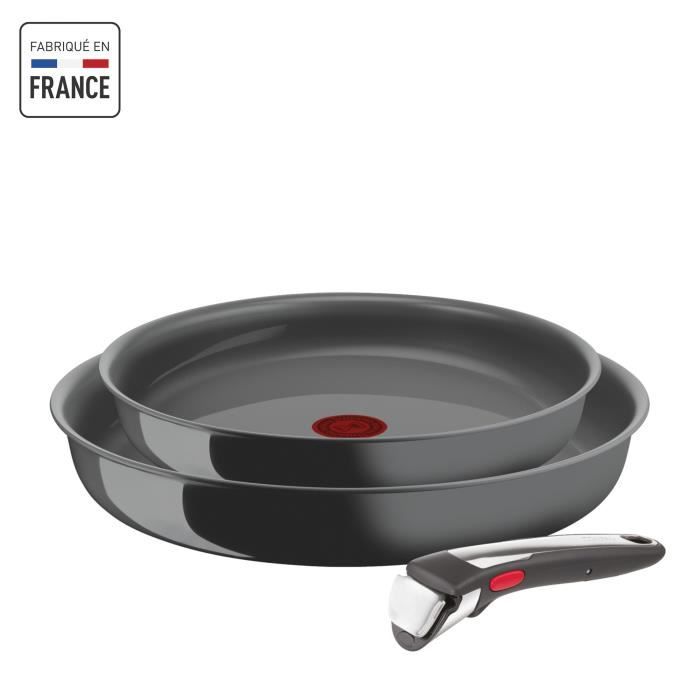 TEFAL INGENIO Renew Lot de 2 poeles + poignée, Induction, Céramique antiadhésive, Lave-vaisselle, Fabriqué en France L2619102