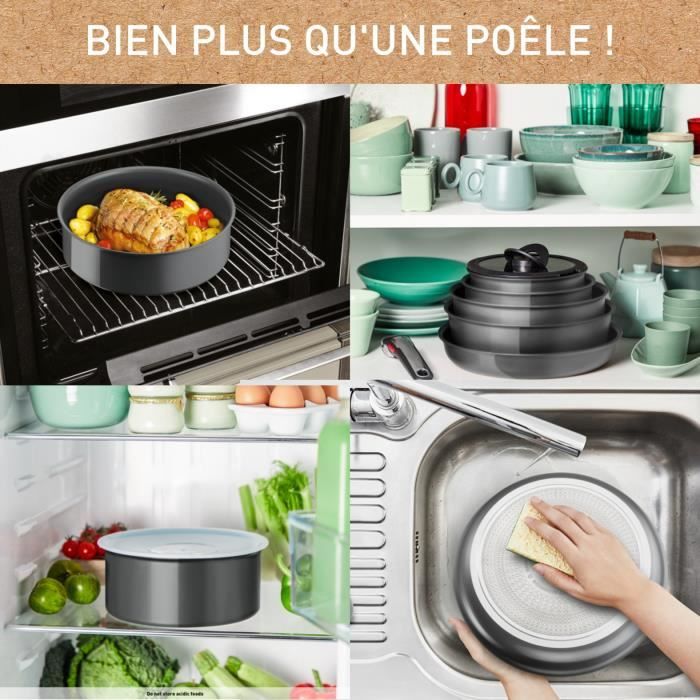 TEFAL INGENIO Renew Lot de 2 poeles + poignée, Induction, Céramique antiadhésive, Lave-vaisselle, Fabriqué en France L2619102