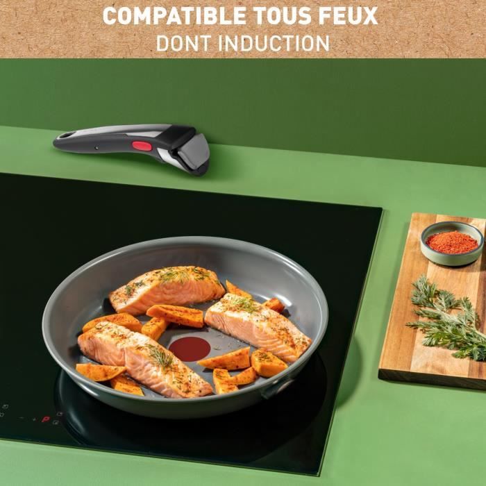 TEFAL INGENIO Renew Lot de 2 poeles + poignée, Induction, Céramique antiadhésive, Lave-vaisselle, Fabriqué en France L2619102