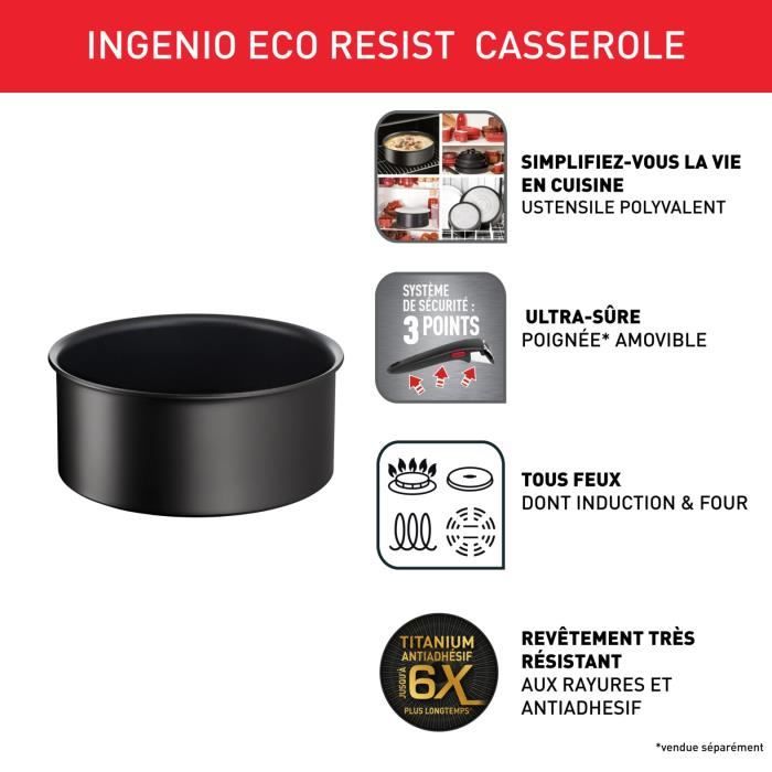 TEFAL INGENIO Eco Resist Casserole 18 cm, Induction, Antiadhésif, Empilable, Compatible lave-vaisselle, Fabriqué en France L3972902