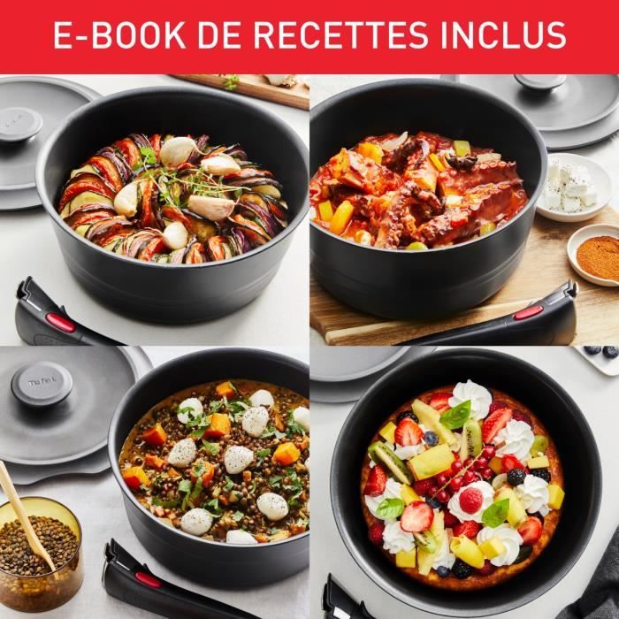 TEFAL INGENIO Lot 6 pieces, Induction, Fonte aluminium, Antiadhésif, Poele, Cocotte, Couvercle fonte + verre, Inspiration L867S604