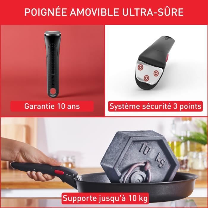 TEFAL INGENIO Emotion Lot de 3 casseroles 16/18/20 cm + poignée amovible, Acier inoxydable, Compatible lave-vaisselle L896S404