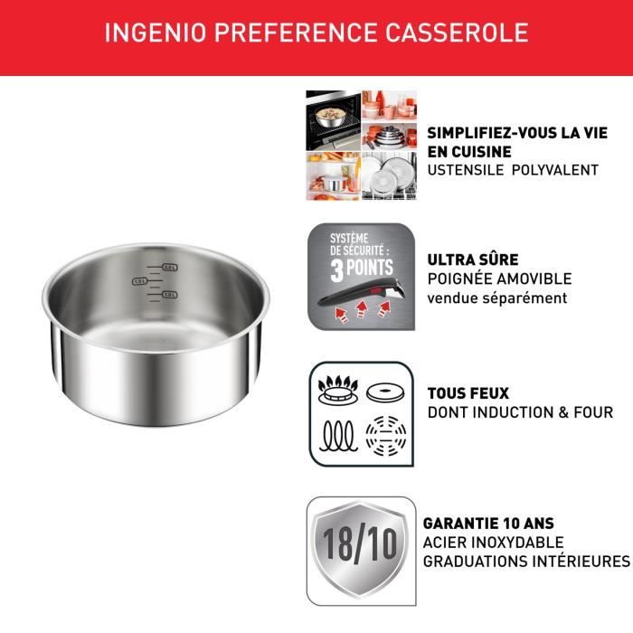 TEFAL INGENIO Preference Casserole 18 cm, Induction, Inox, Empilable, Compatible lave-vaisselle L8982904