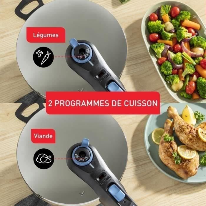 TEFAL Cocotte-minute inox, Autocuiseur 8 L, Induction, Programmes légumes et viande, 5 points de sécurité, Secure Trendy P2584400