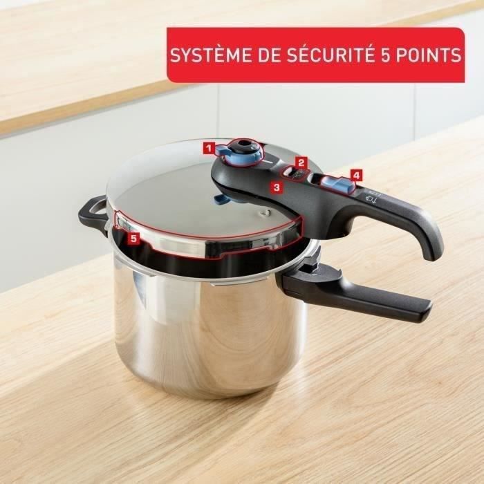 TEFAL Cocotte-minute inox, Autocuiseur 8 L, Induction, Programmes légumes et viande, 5 points de sécurité, Secure Trendy P2584400