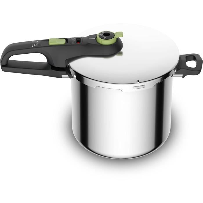 TEFAL Cocotte-minute inox, Autocuiseur 8 L, Induction, Programmes légumes et viande, 5 points de sécurité, Secure Trendy P2584400