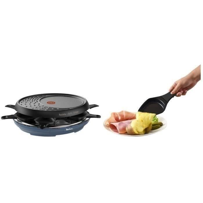 TEFAL Appareil a raclette 3en1, Colormania Raclette, Grill et Crepes, 8 coupelles, Revetement antiadhésif, Bleu acier RE310401