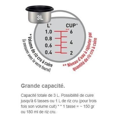 TEFAL Cuiseur a riz, Cuve antiadhésive, Capacité 900 g de riz, Cuiseur vapeur, Maintien au chaud, Classic 2 RK102811