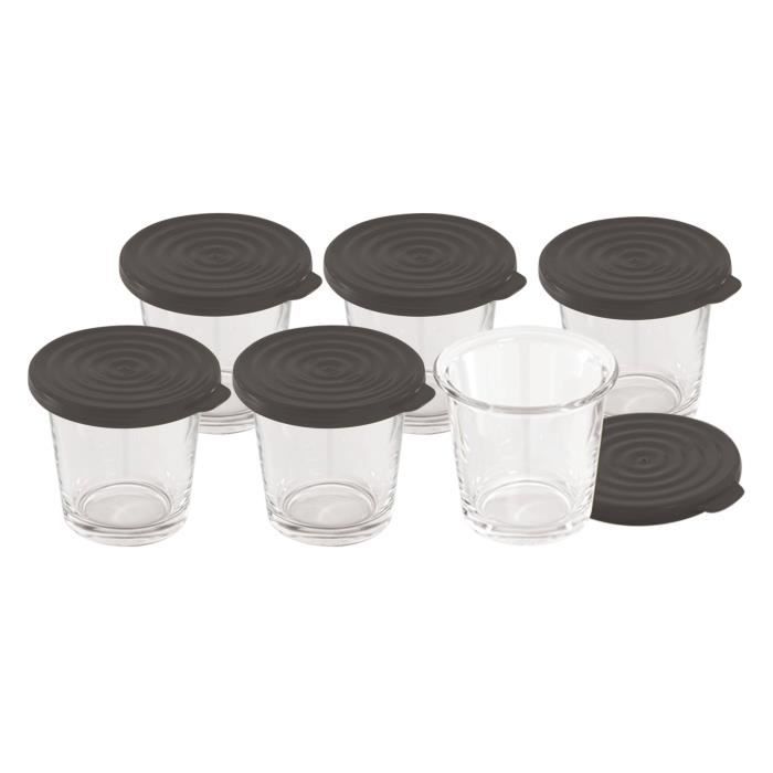 MOULINEX Lot de 6 verrines en verre avec couvercle en silicone, XA606000