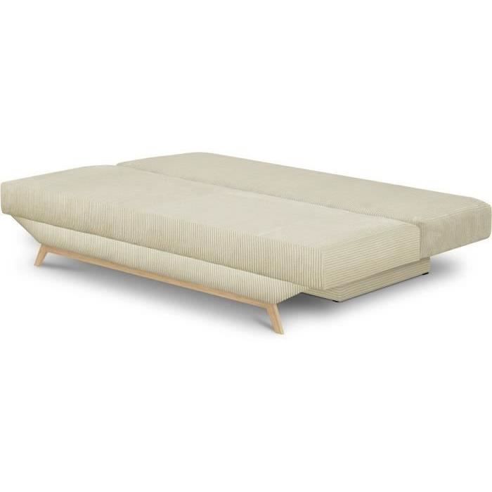 Banquette convertible 3 places - Coffre de rangement - Tissu velours côtelé beige - L 190 x H 92 x P 84 cm - TEIJO