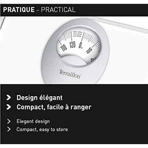 TERRAILLON - Balance Pese Personne Mécanique - Grand Cadran Rotatif, Plateforme Métallique, 120kg max - Modele 'T61' Blanc