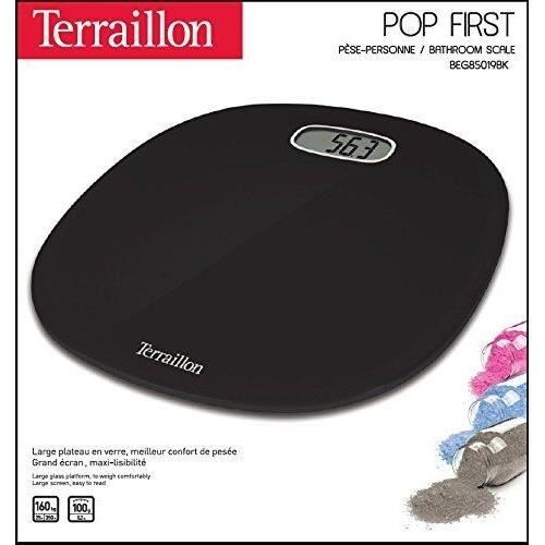 TERRAILLON - Pese Personne Électronique 'Pop First' - Ultra-Plat, Grand Écran LCD - Portée max 160kg - Noir