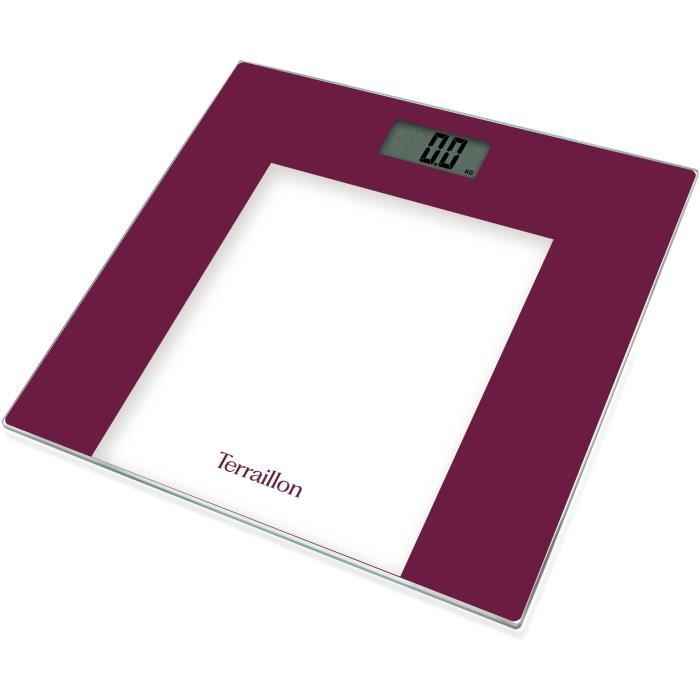 Pese personne  - TERRAILLON - TP1000 - électronique - Magenta - Capacité 150 Kg - Plateau Verre - 30x30 cm