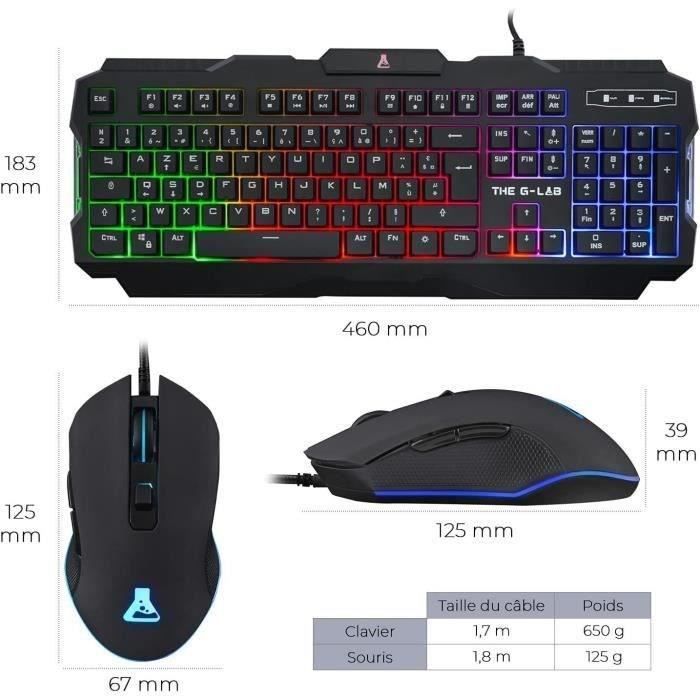 Pack Gamer 3 en 1 - The G-Lab - COMBO HELIUM - Souris Filaire - Clavier Filaire - Tapis de Souris