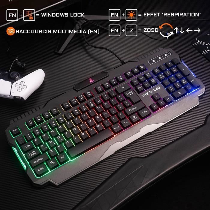 Pack Gamer 3 en 1 - The G-Lab - COMBO HELIUM - Souris Filaire - Clavier Filaire - Tapis de Souris