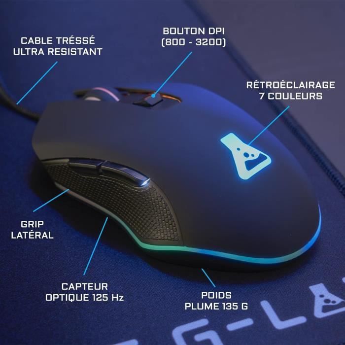 Pack Gamer 3 en 1 - The G-Lab - COMBO HELIUM - Souris Filaire - Clavier Filaire - Tapis de Souris