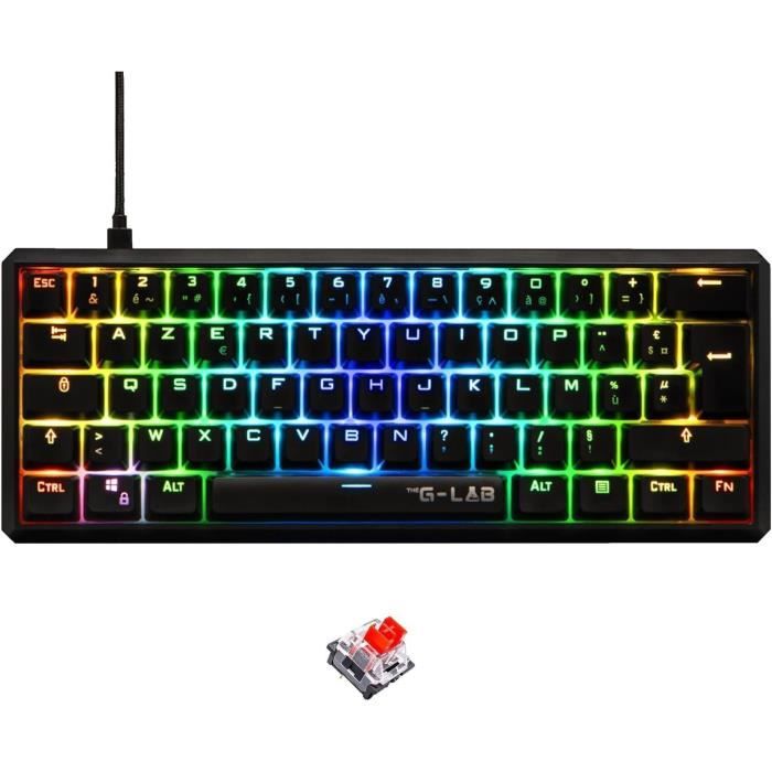 Clavier Gamer - The G-Lab - KEYZ THALLIUM TKL - Mécanique (Switch Rouge) - Hot Swappable - RGB - Filaire - Azerty - Noir