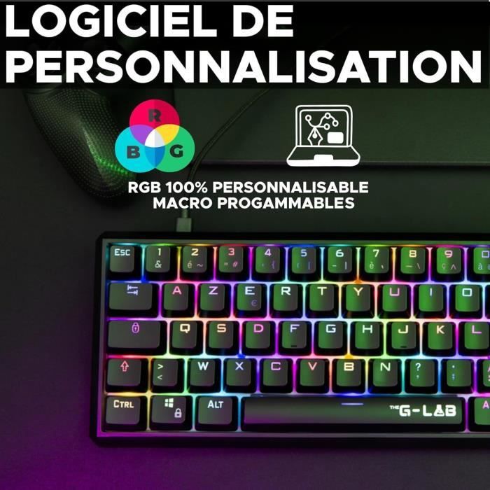 Clavier Gamer - The G-Lab - KEYZ THALLIUM TKL - Mécanique (Switch Rouge) - Hot Swappable - RGB - Filaire - Azerty - Noir