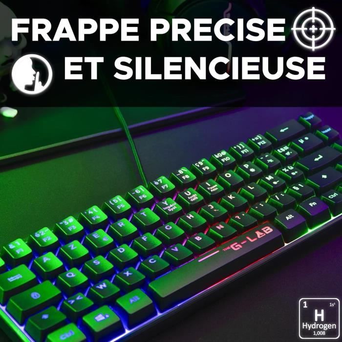 Clavier Gamer - The G-Lab - KEYZ HYDROGEN - 60% Format Compact - Rétroéclairé - Filaire - Noir