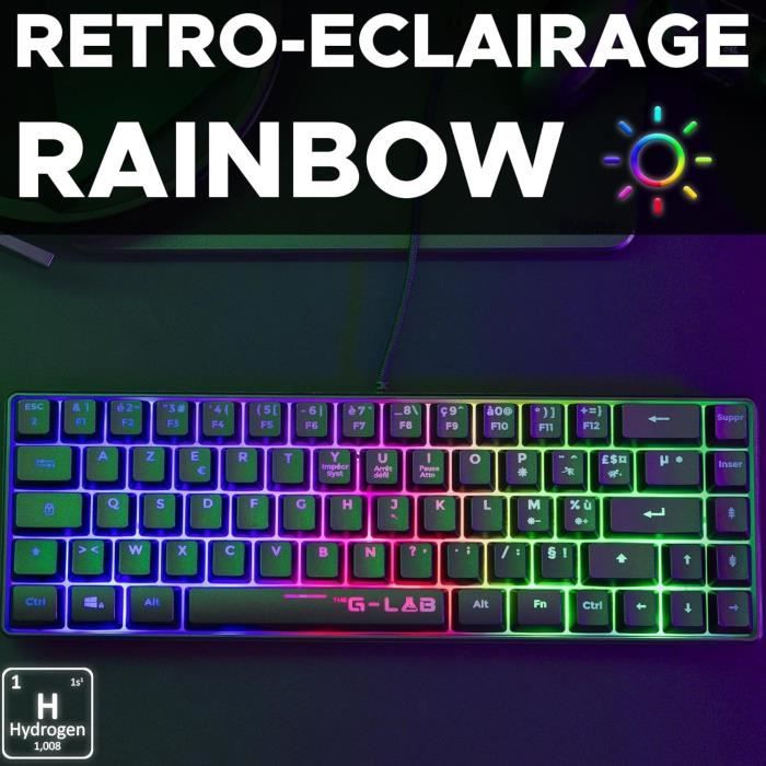 Clavier Gamer - The G-Lab - KEYZ HYDROGEN - 60% Format Compact - Rétroéclairé - Filaire - Noir