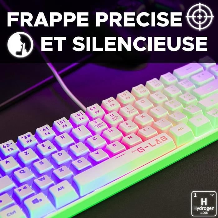 Clavier Gamer - The G-Lab - KEYZ HYDROGEN - 60% Format Compact - Rétroéclairé - Filaire - Blanc