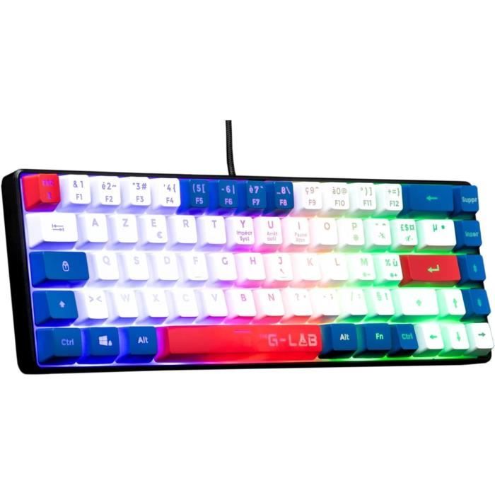 Clavier Gamer - The G-Lab - KEYZ HYDROGEN - 60% Format Compact - Rétroéclairé - Filaire - Bleu/Blanc/Rouge