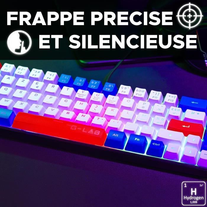 Clavier Gamer - The G-Lab - KEYZ HYDROGEN - 60% Format Compact - Rétroéclairé - Filaire - Bleu/Blanc/Rouge