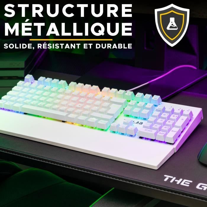 Clavier Gamer - The G-Lab - KEYZ RUBIDIUM - Mécanique (Switch Rouge) - Repose Poignet - RGB - Filaire - Azerty - Blanc