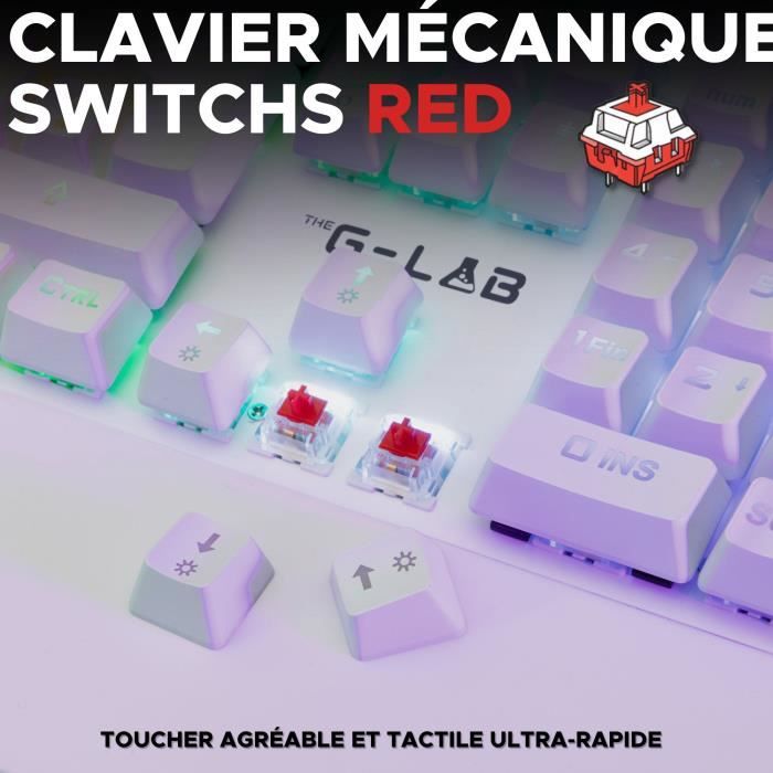 Clavier Gamer - The G-Lab - KEYZ RUBIDIUM - Mécanique (Switch Rouge) - Repose Poignet - RGB - Filaire - Azerty - Blanc