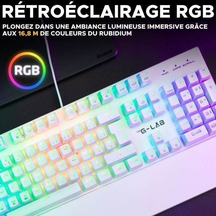 Clavier Gamer - The G-Lab - KEYZ RUBIDIUM - Mécanique (Switch Rouge) - Repose Poignet - RGB - Filaire - Azerty - Blanc