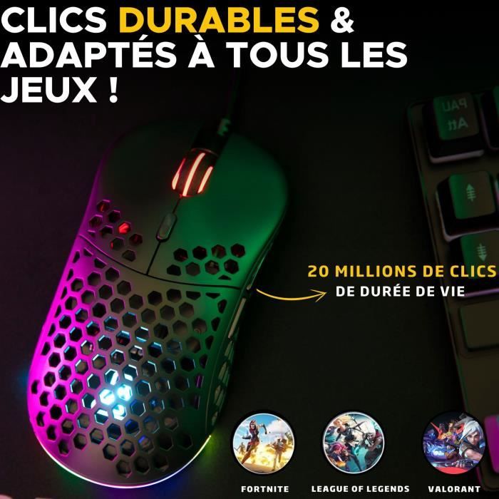 Souris Gamer filaire - The G-Lab - KULT-OXYGEN - RGB - 12800 DPI - Noir