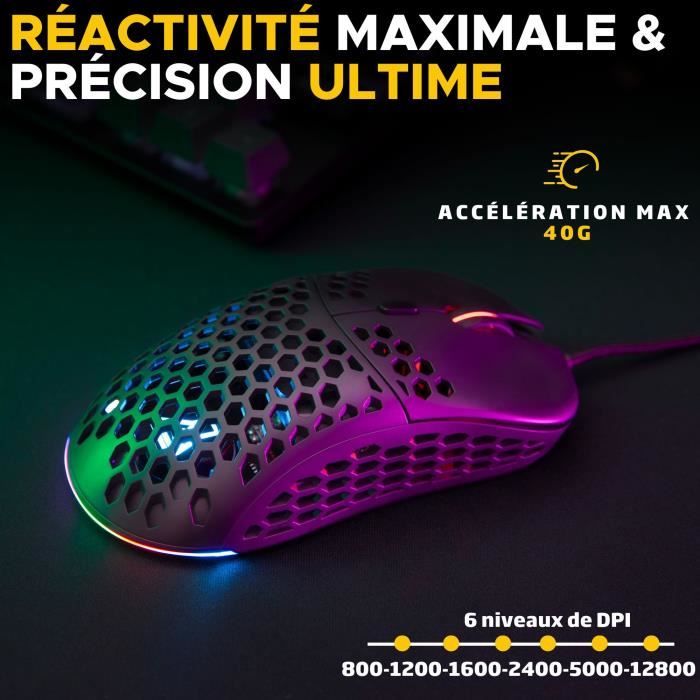 Souris Gamer filaire - The G-Lab - KULT-OXYGEN - RGB - 12800 DPI - Noir