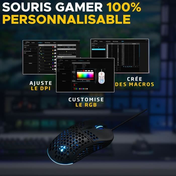 Souris Gamer filaire - The G-Lab - KULT-OXYGEN - RGB - 12800 DPI - Noir