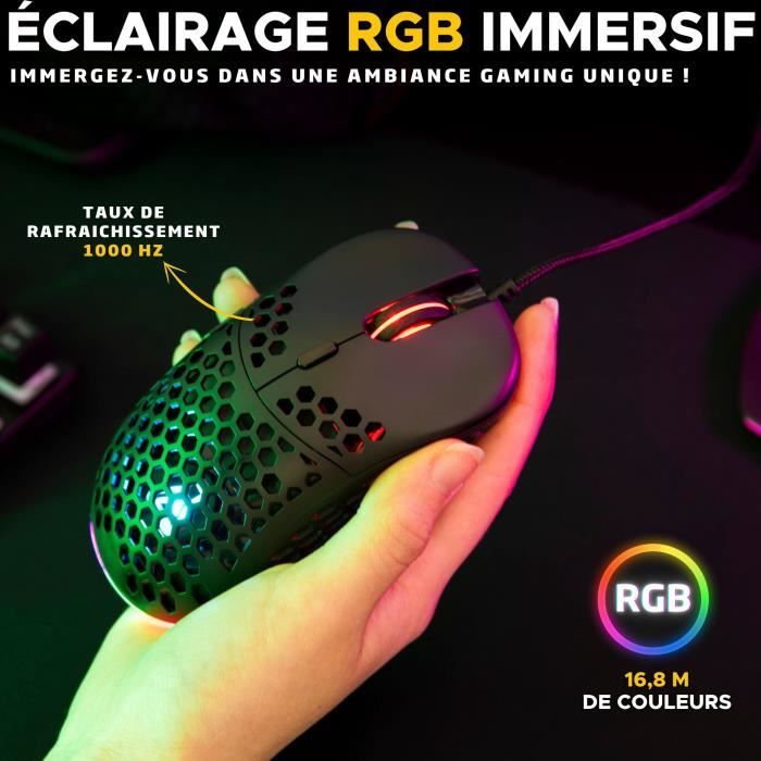 Souris Gamer filaire - The G-Lab - KULT-OXYGEN - RGB - 12800 DPI - Noir