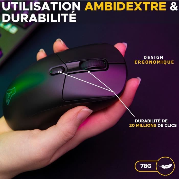 Souris Gamer Competitif - Avec ou sans fil - The G-Lab - KULT-TITAN - RGB - 12000 DPI - Noir