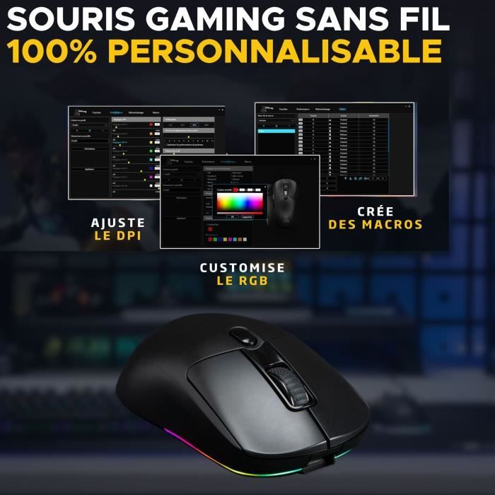 Souris Gamer Competitif - Avec ou sans fil - The G-Lab - KULT-TITAN - RGB - 12000 DPI - Noir