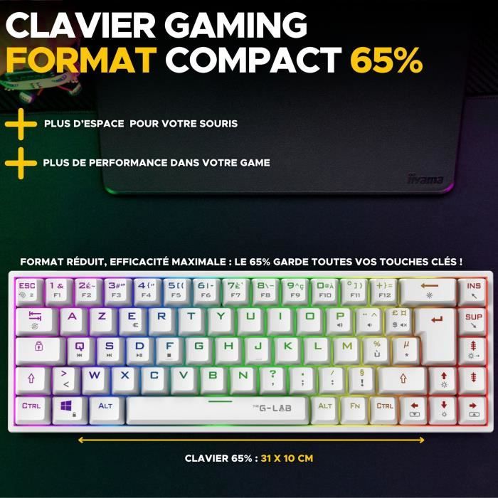 Clavier Gamer - The G-Lab - KEYZ TITAN - Mécanique (Switch Rouge) - Filaire - RGB - Blanc