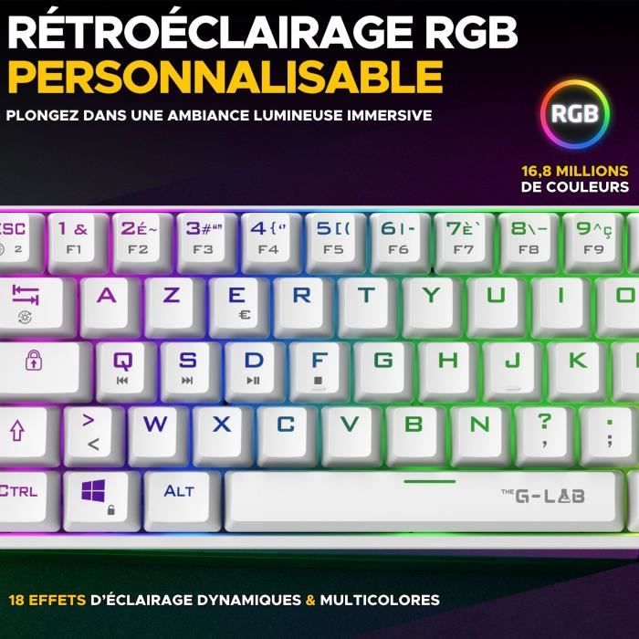 Clavier Gamer - The G-Lab - KEYZ TITAN - Mécanique (Switch Rouge) - Filaire - RGB - Blanc