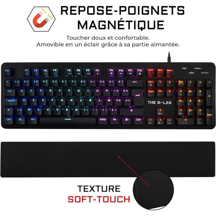 Clavier Gamer - The G-Lab - KEYZ CARBON E - Mécanique (Switch Bleu) - Rainbow - Repose Poignet - Filaire - Azerty - Noir