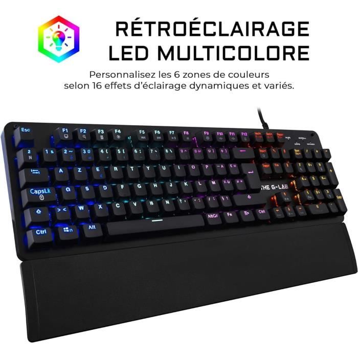 Clavier Gamer - The G-Lab - KEYZ CARBON E - Mécanique (Switch Bleu) - Rainbow - Repose Poignet - Filaire - Azerty - Noir