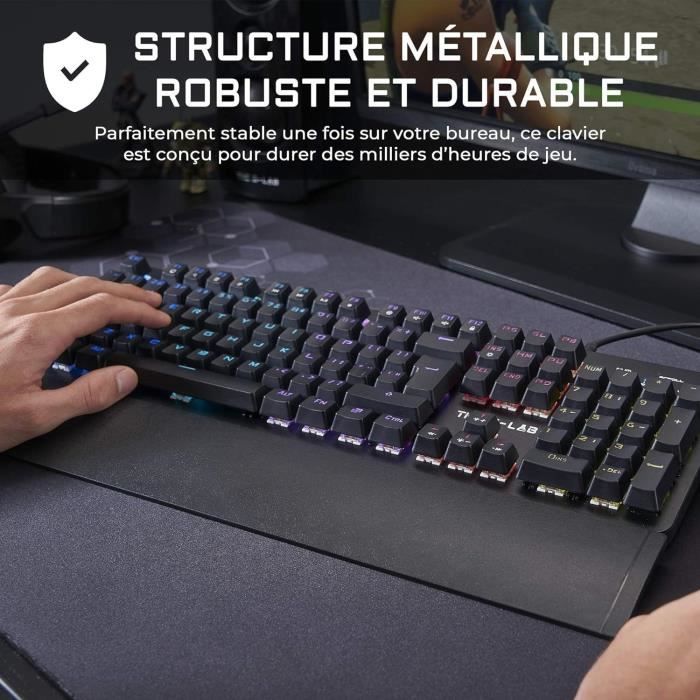 Clavier Gamer - The G-Lab - KEYZ CARBON E - Mécanique (Switch Bleu) - Rainbow - Repose Poignet - Filaire - Azerty - Noir