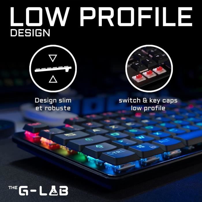 Clavier Gamer - The G-Lab - KEYZ PLATINIUM - Mécanique (Switch Rouge) - Ultra Low Profile - RGB - Filaire - Azerty - Noir