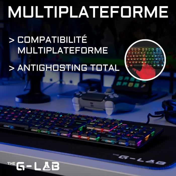 Clavier Gamer - The G-Lab - KEYZ PLATINIUM - Mécanique (Switch Rouge) - Ultra Low Profile - RGB - Filaire - Azerty - Noir