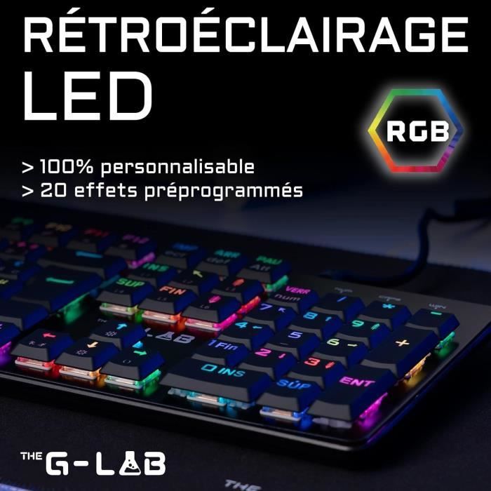 Clavier Gamer - The G-Lab - KEYZ PLATINIUM - Mécanique (Switch Rouge) - Ultra Low Profile - RGB - Filaire - Azerty - Noir