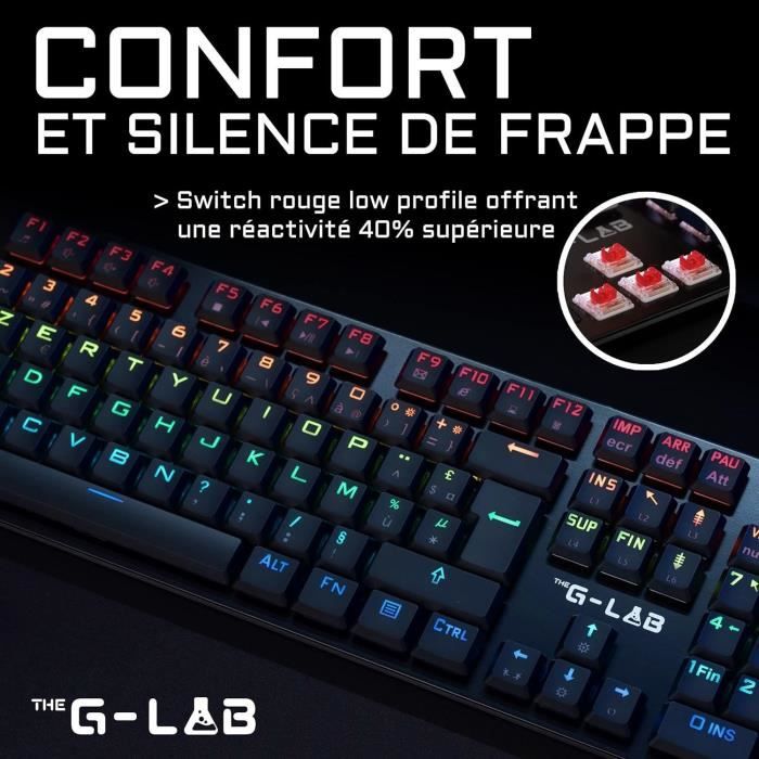 Clavier Gamer - The G-Lab - KEYZ PLATINIUM - Mécanique (Switch Rouge) - Ultra Low Profile - RGB - Filaire - Azerty - Noir